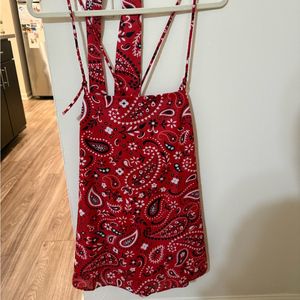 Red Paisley Mini Dress with Tie Straps